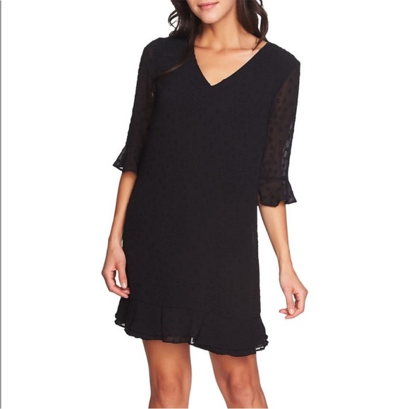 CeCe Black Mini Dress with Sheer Sleeves - Picture 1 of 9